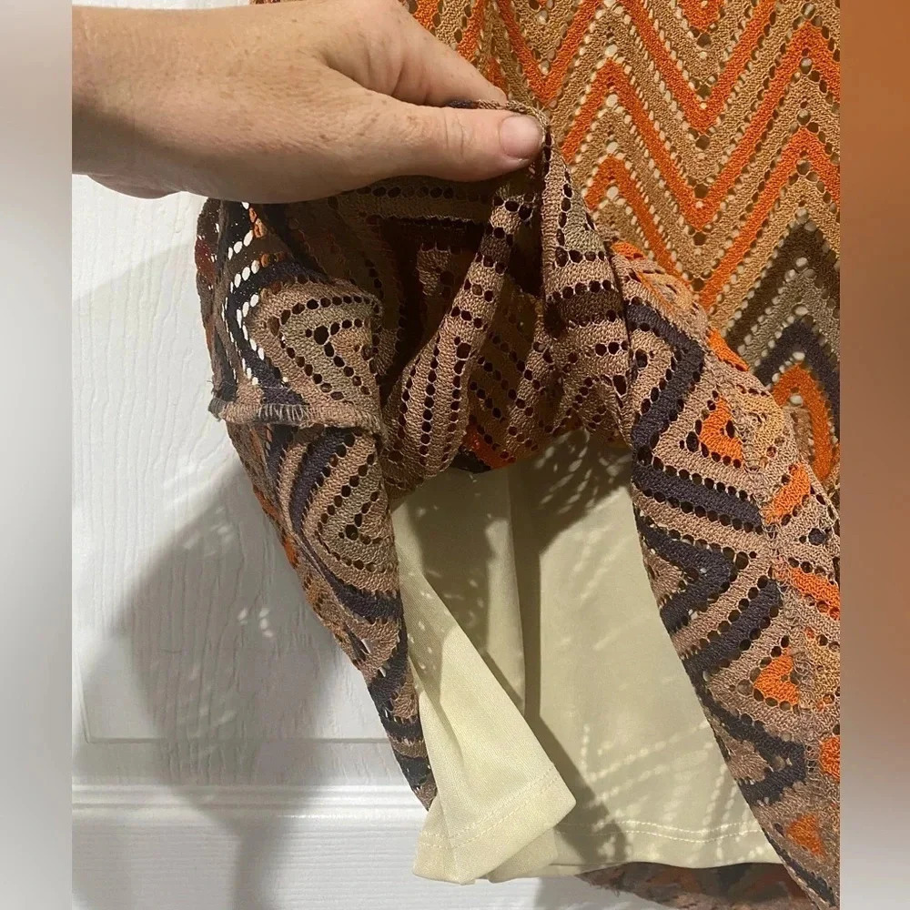 VaVa by Joy Han Size XS Vintage Boho Crocheted Cap Sleeve 70s Brown Tan Orange - Picture 6 of 13